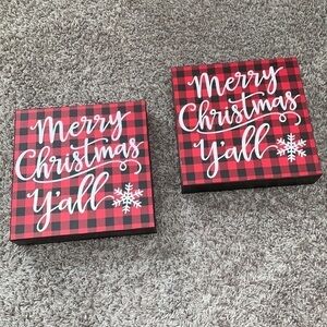 🆕 Merry‎ Christmas y’all red black plaid white glitter sign sign holiday